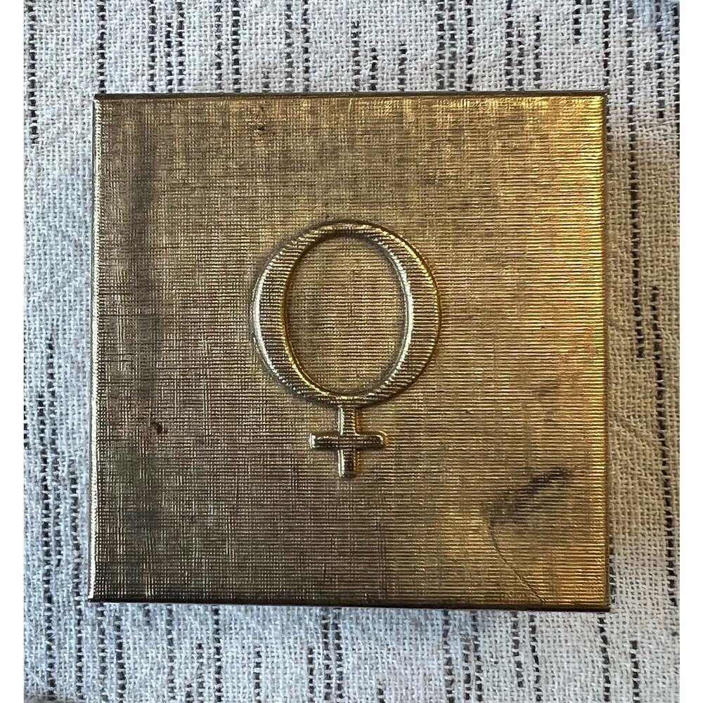 Vintage Iconic Midcentury Female Gender Symbol Metal Trinket Box Pill Box